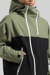 Men's Green & Black Face Vent Asym-Zip Waterproof Insulated Snow Jacket